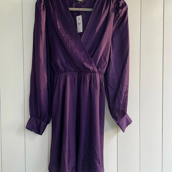 Dark Purple Express Purple Dress Express Women's Fit Flare Dress Strappy  Crossover Back, Dark Purple Size